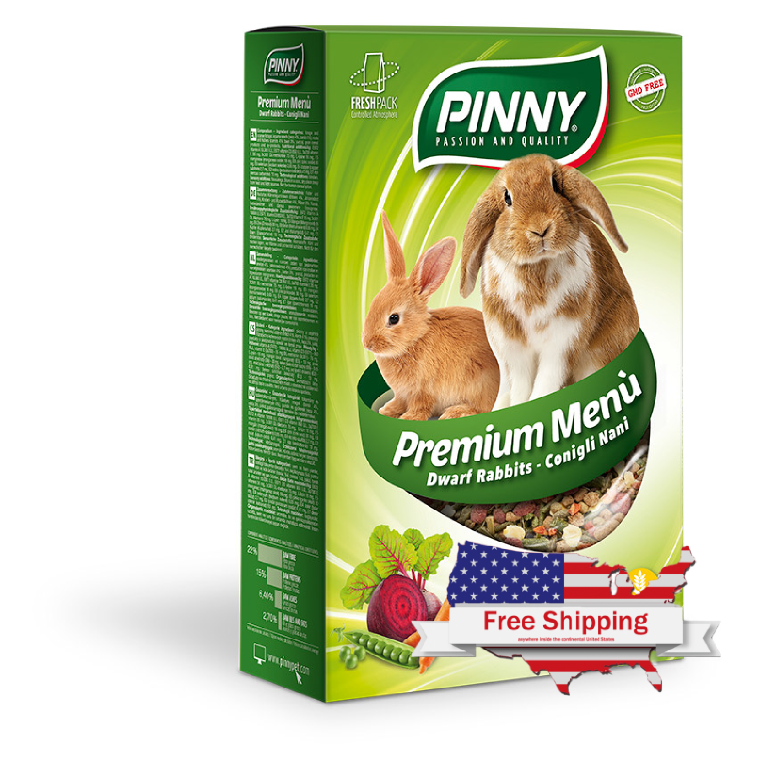 Premium Menu Rabbit (Pinny) - Complete Feed for Rabbits with Carrots, Peas, Beet (800g, 2.5kg)