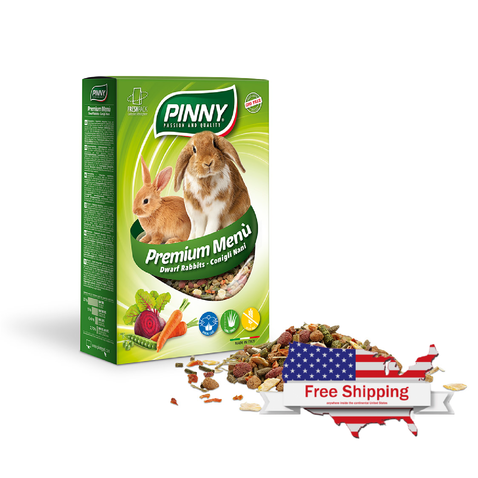 Premium Menu Rabbit (Pinny) - Complete Feed for Rabbits with Carrots, Peas, Beet (800g, 2.5kg)