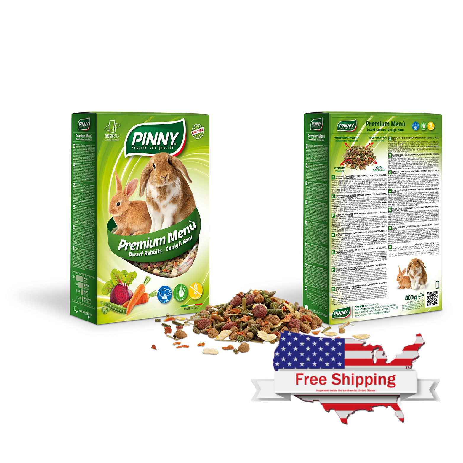 Premium Menu Rabbit (Pinny) - Complete Feed for Rabbits with Carrots, Peas, Beet (800g, 2.5kg)