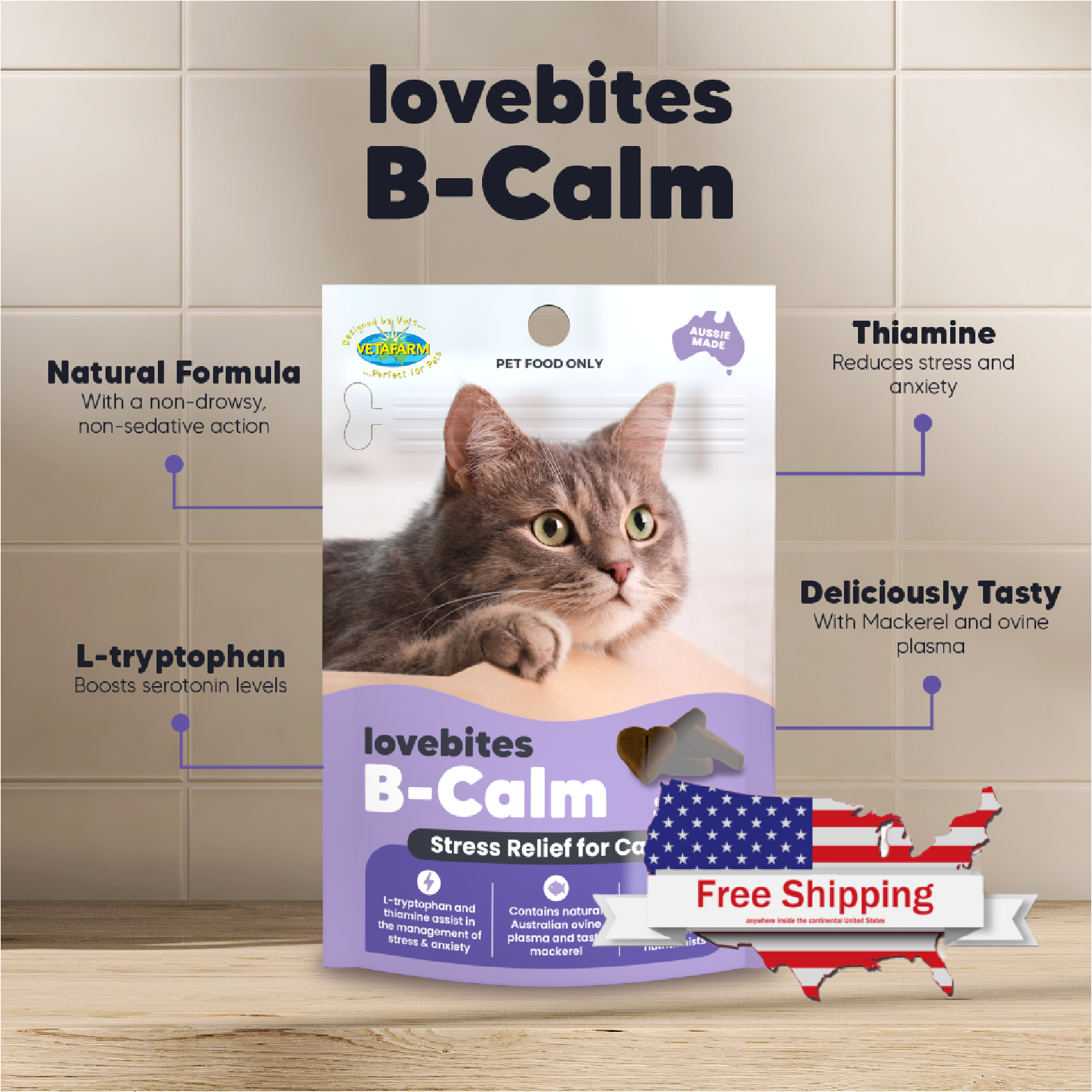 Lovebites B-Calm Chews (Vetafarm) Natural Stress Relief for Cats - Calm Your Anxious Cats