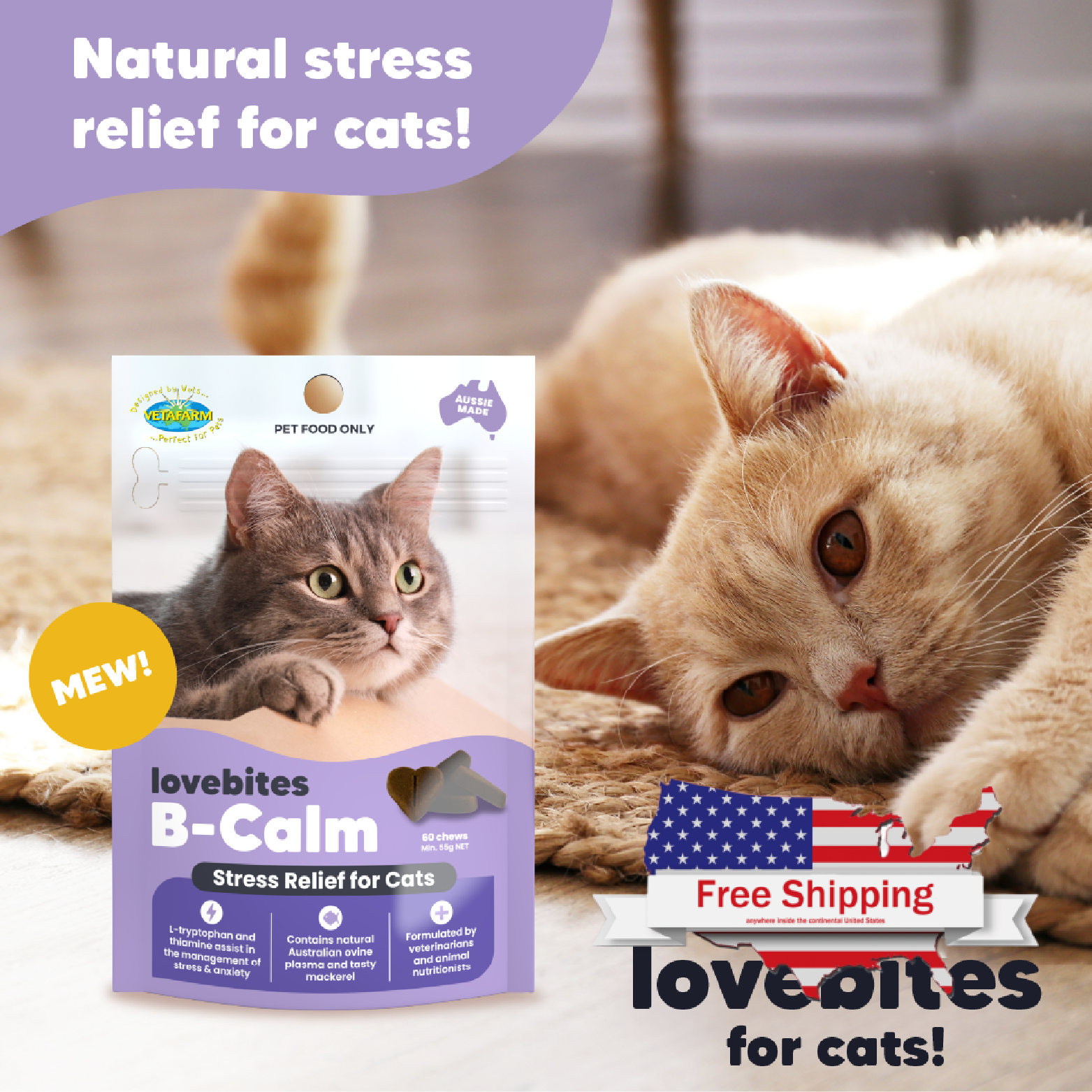 Lovebites B-Calm Chews (Vetafarm) Natural Stress Relief for Cats - Calm Your Anxious Cats