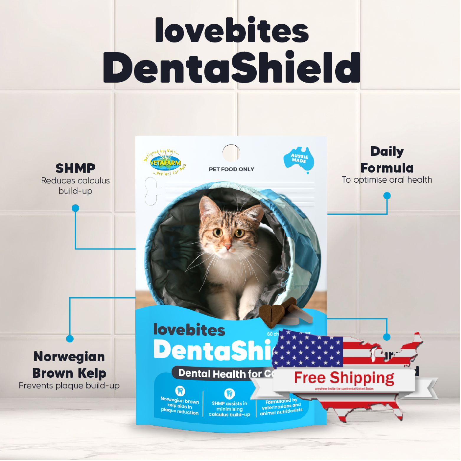 Lovebites Dentashield Chews for Cats - Combat Plaque in Cats' Teeth! Tartar Build-up Too!