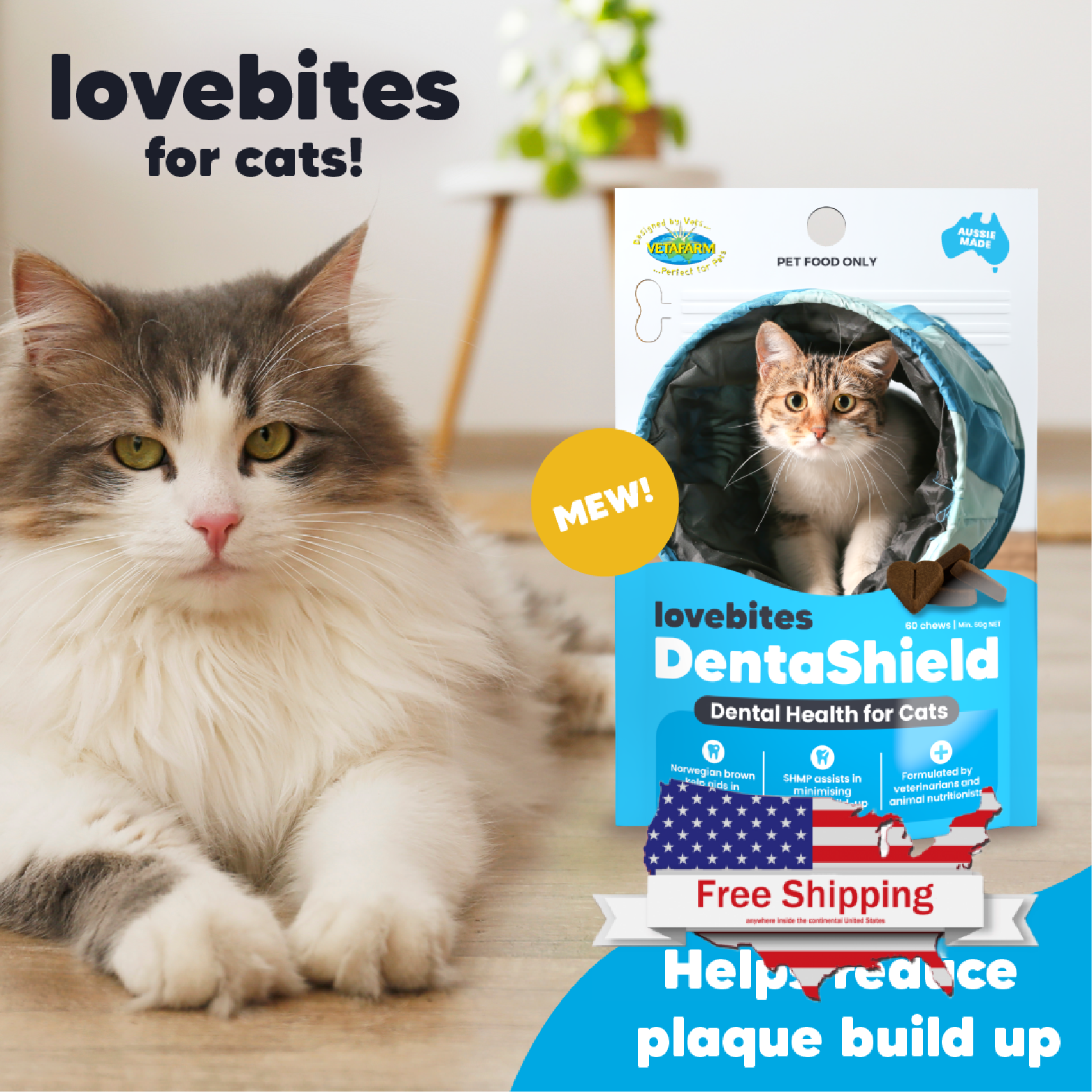Lovebites Dentashield Chews for Cats - Combat Plaque in Cats' Teeth! Tartar Build-up Too!